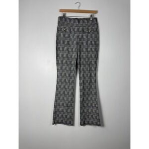 Dark Academia Zoe + Phoebe‎ Womens Med Flare Pants Black White Plaid Gold Button